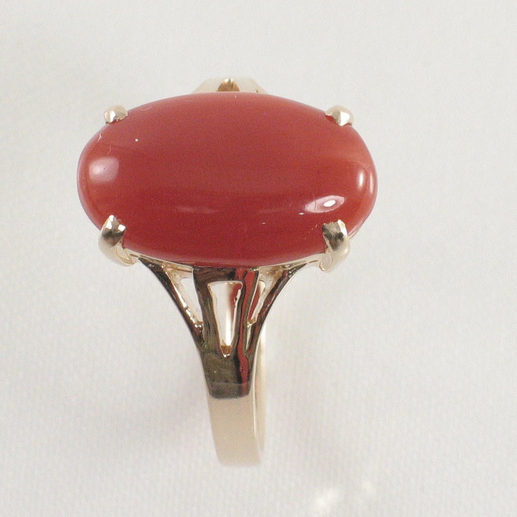 14K Yellow Gold Natural Red Coral Ornate Ring