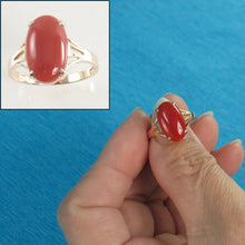 Load image into Gallery viewer, 3201082-14K-Solid-Yellow-Gold-Oval-Natural-Red-Coral-Ornate-Ring
