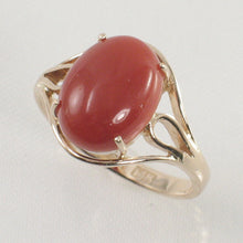 Load image into Gallery viewer, 3201092-14K-Solid-Yellow-Gold-Cabochon-Natural-Red-Coral-Ornate-Ring