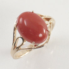 Load image into Gallery viewer, 3201092-14K-Solid-Yellow-Gold-Cabochon-Natural-Red-Coral-Ornate-Ring