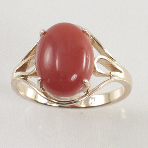 3201092-14K-Solid-Yellow-Gold-Cabochon-Natural-Red-Coral-Ornate-Ring