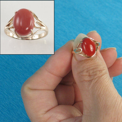 3201092-14K-Solid-Yellow-Gold-Cabochon-Natural-Red-Coral-Ornate-Ring