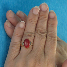 Load image into Gallery viewer, 3201102-Cabochon-Natural-Red-Coral-Ornate-14K-Solid-Yellow-Gold-Ring