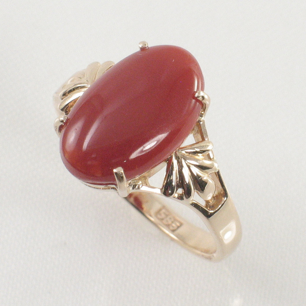 3201102-Cabochon-Natural-Red-Coral-Ornate-14K-Solid-Yellow-Gold-Ring