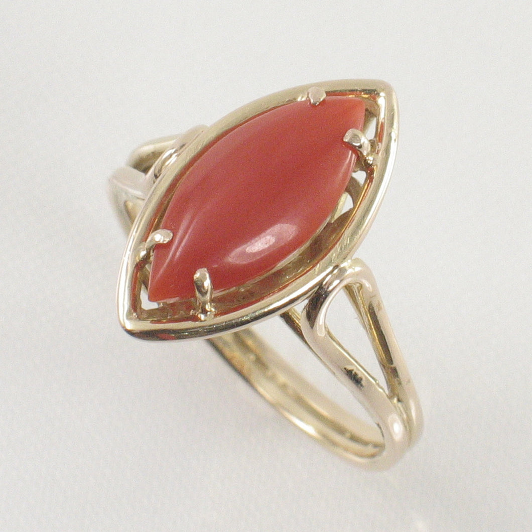 3201112-Cabochon-Marquise-Natural-Red-Coral-14K-Solid-Yellow-Gold-Ring