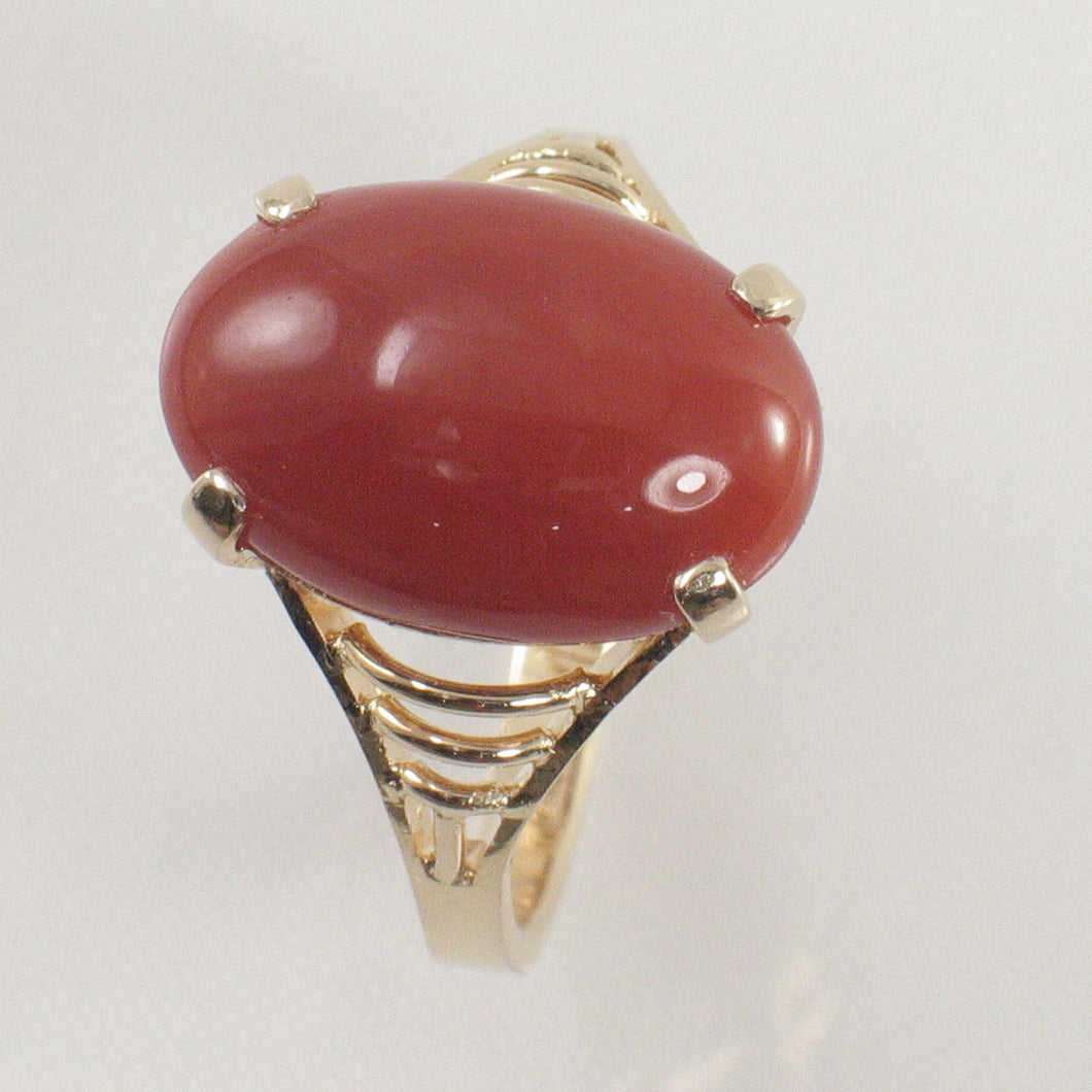 14K Yellow Gold Oval Red Coral Ring