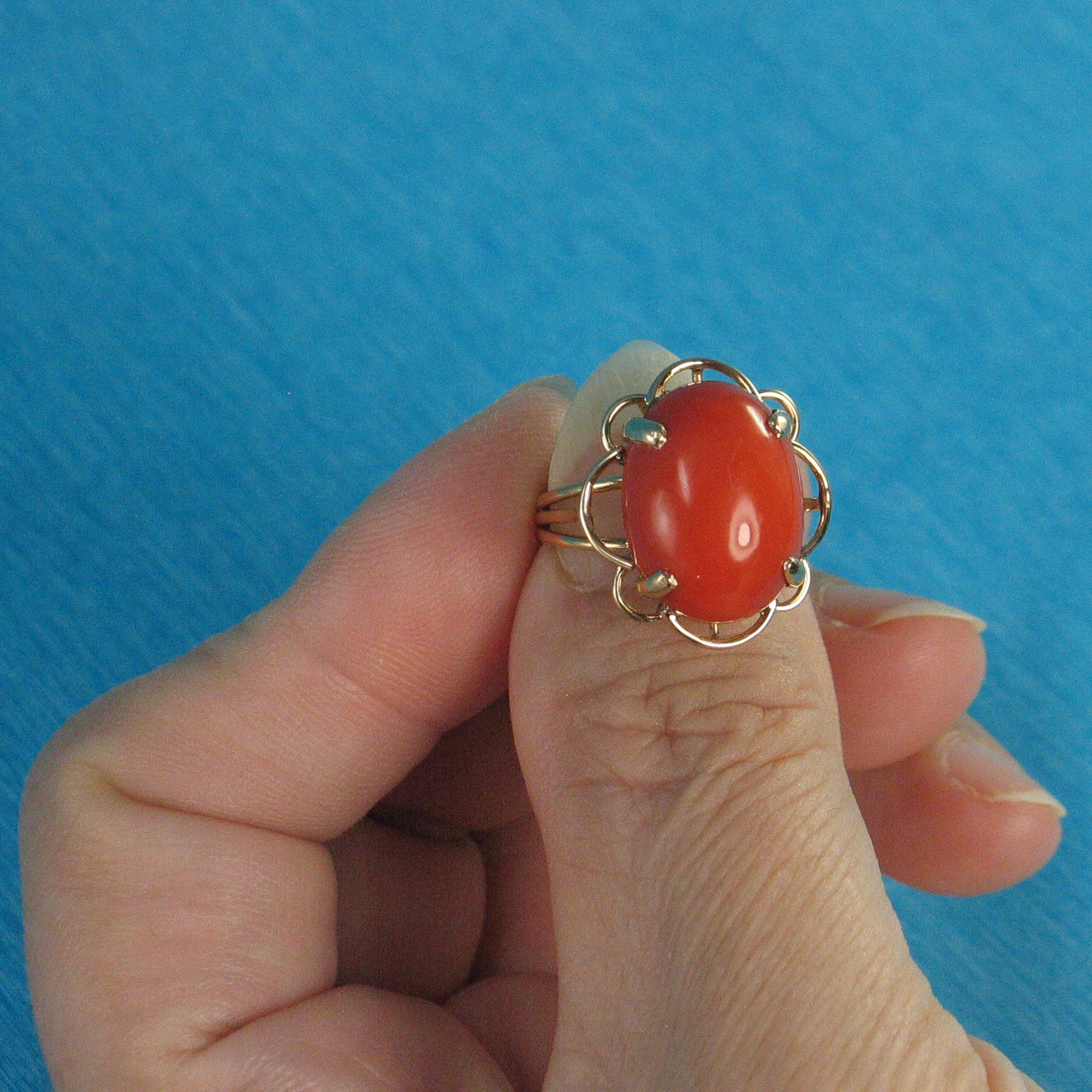 Natural red coral on sale ring