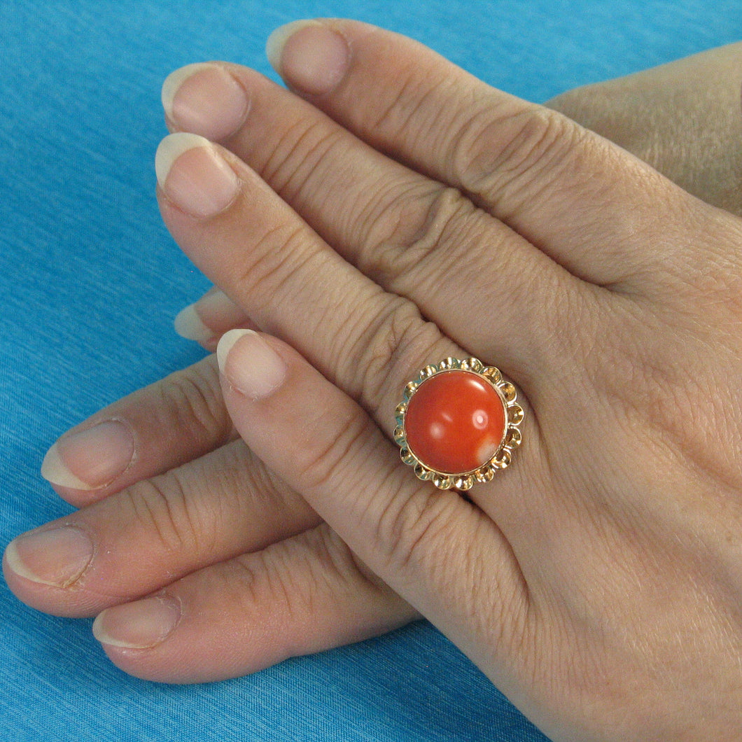 14K Yellow Gold Cabochon Dome Red Coral Ring