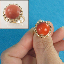 Load image into Gallery viewer, 3201192-Cabochon-Dome-Genuine-Natural-Red-Coral-14K-Solid-Yellow-Gold-Ring