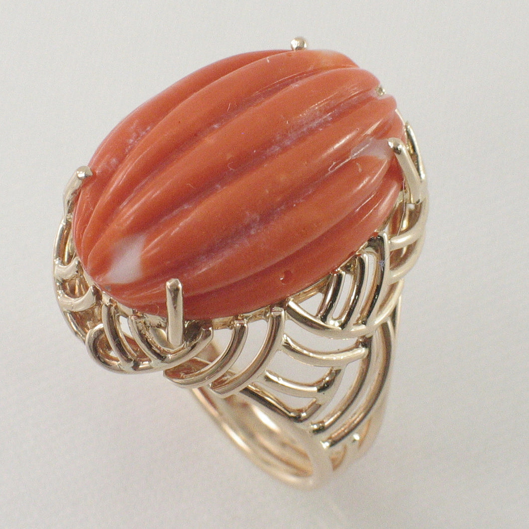 3201202-14K-Solid-Yellow-Gold-Genuine-Natural-Red-Coral-Ring