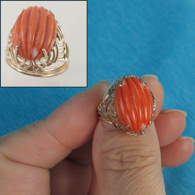 3201202-14K-Solid-Yellow-Gold-Genuine-Natural-Red-Coral-Ring