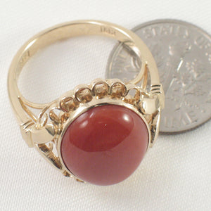 3201212-Cabochon-Oval-Genuine-Natural-Red-Coral-14K-Solid-Yellow-Gold-Ring