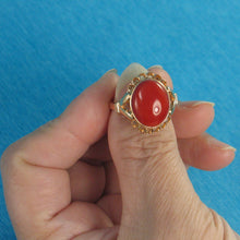 Load image into Gallery viewer, 3201212-Cabochon-Oval-Genuine-Natural-Red-Coral-14K-Solid-Yellow-Gold-Ring