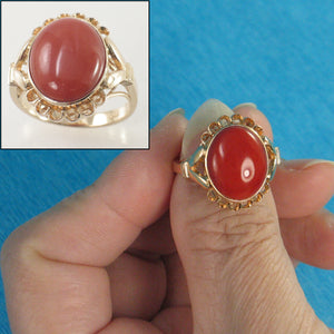 3201212-Cabochon-Oval-Genuine-Natural-Red-Coral-14K-Solid-Yellow-Gold-Ring