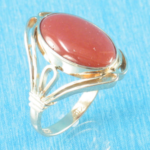 3201222-14K-Solid-Yellow-Gold-Cabochon-Oval-Genuine-Natural-Red-Coral-Ring