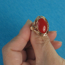 Load image into Gallery viewer, 3201222-14K-Solid-Yellow-Gold-Cabochon-Oval-Genuine-Natural-Red-Coral-Ring