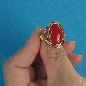 3201222-14K-Solid-Yellow-Gold-Cabochon-Oval-Genuine-Natural-Red-Coral-Ring