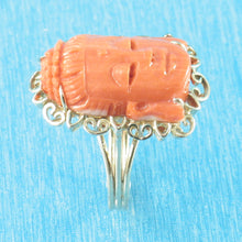 Load image into Gallery viewer, 3201252-Kuan-yin-Face-Genuine-Natural-Red-Coral-14K-Solid-Yellow-Gold-Ring