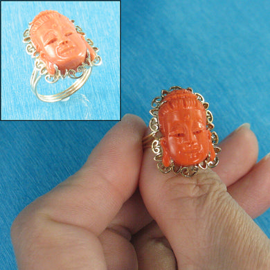 3201252-Kuan-yin-Face-Genuine-Natural-Red-Coral-14K-Solid-Yellow-Gold-Ring