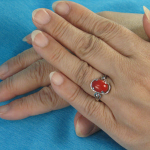 3201262-14K-Solid-White-Gold-Genuine-Natural-Red-Coral-Ring