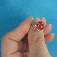 Load image into Gallery viewer, 3201262-14K-Solid-White-Gold-Genuine-Natural-Red-Coral-Ring