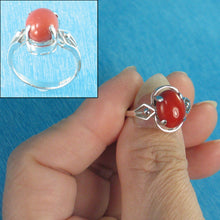 Load image into Gallery viewer, 3201262-14K-Solid-White-Gold-Genuine-Natural-Red-Coral-Ring