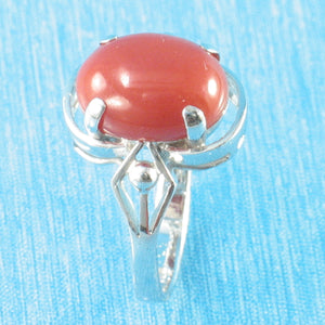 3201262B-14K-Solid-White-Gold-Genuine-Natural-Red-Coral-Ring