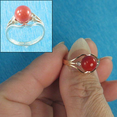 3201272-14K-Solid-Yellow-Gold-Genuine-Natural-Red-Coral-Diamond-Ring