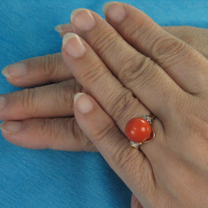 3201292-14K-Solid-Yellow-Gold-Genuine-Natural-Red-Coral-Diamond-Ring