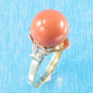 3201292-14K-Solid-Yellow-Gold-Genuine-Natural-Red-Coral-Diamond-Ring