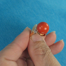 Load image into Gallery viewer, 3201292-14K-Solid-Yellow-Gold-Genuine-Natural-Red-Coral-Diamond-Ring