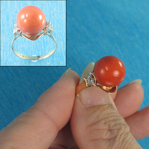 3201292-14K-Solid-Yellow-Gold-Genuine-Natural-Red-Coral-Diamond-Ring
