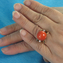 Load image into Gallery viewer, 3201302-Genuine-Natural-Red-Coral-Diamond-14K-Solid-Yellow-Gold-Ring