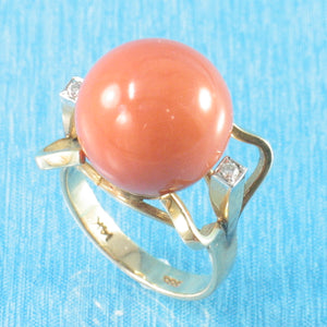 3201302-Genuine-Natural-Red-Coral-Diamond-14K-Solid-Yellow-Gold-Ring
