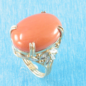 3201332-14K-Solid-Yellow-Gold-Genuine-Natural-Pink-Coral-Diamond-Ring