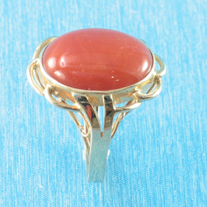 3201342-Cabochon-Oval-Genuine-Natural-Red-Coral-14K-Solid-Yellow-Gold-Ring