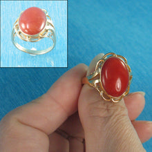 Load image into Gallery viewer, 3201342-Cabochon-Oval-Genuine-Natural-Red-Coral-14K-Solid-Yellow-Gold-Ring