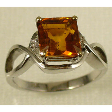 18K White Gold Square Citrine & Diamond Ring