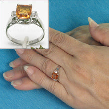 Load image into Gallery viewer, 3300099-Baguette-Genuine-Citrine-18k-White-Solid-Gold-Diamond-Solitaire-Ring