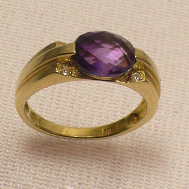 14K Yellow Gold Oval Amethyst & Diamond Ring
