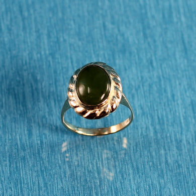 14K Yellow Gold Jade Solitaire Ring