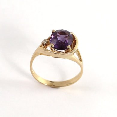 14K Yellow Gold Genuine Amethyst & Diamond Ring