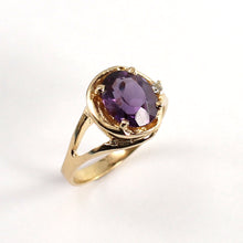 Load image into Gallery viewer, 3300243-Genuine-Amethyst-Diamond-14k-Yellow-Gold-Ring