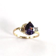 Load image into Gallery viewer, 3300253-Pear-Genuine-Amethyst-Diamond-14k-Solid-Yellow-Gold-Ring