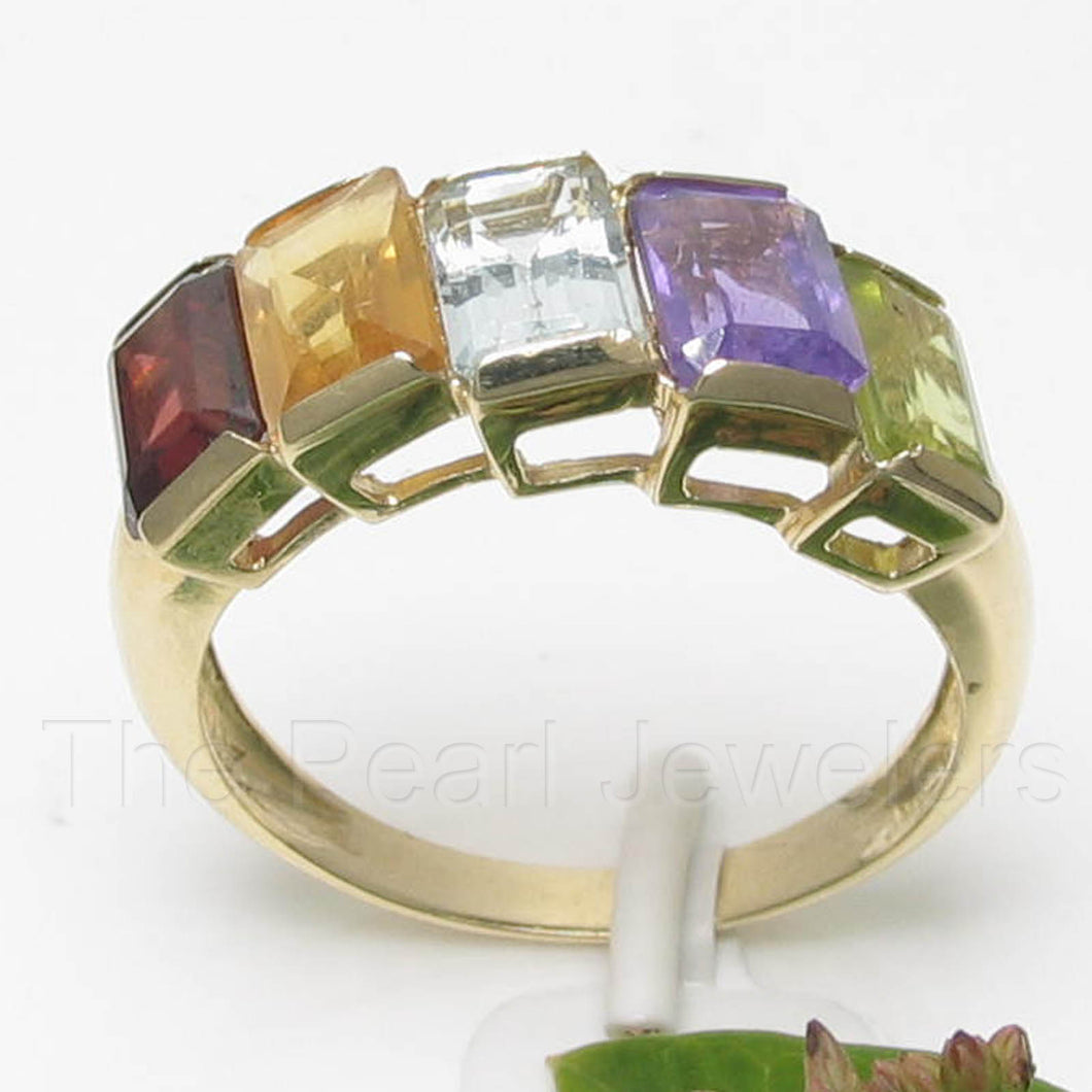 14K Yellow Gold Genuine Gemstone Rainbow Cocktail Ring