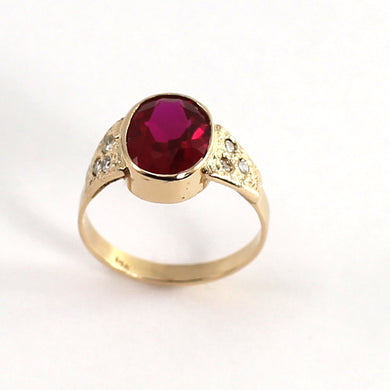 14K Yellow Gold Diamond & Lab-created Ruby Ring