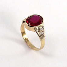 Load image into Gallery viewer, 3300493-Synthetic-Ruby-Genuine-Diamond-14k-Yellow-Gold-Ring