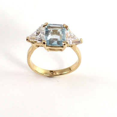 14K Yellow Gold Blue Topaz & Cubic Zirconia Ring