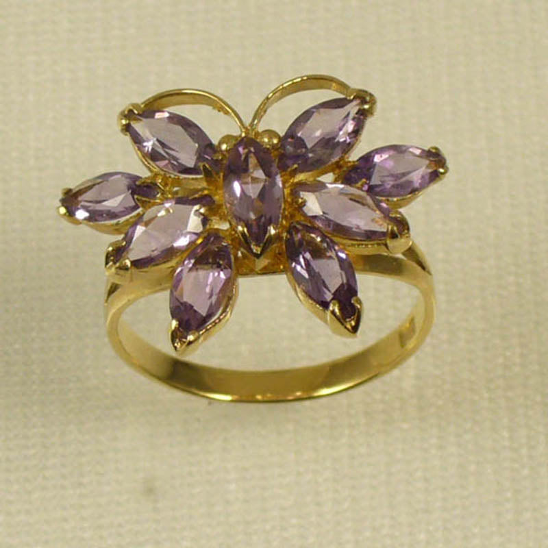 14K Yellow Gold Marquise Amethyst Butterfly Ring