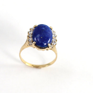 14K Yellow Gold Lapis & Cubic Zirconia Ring